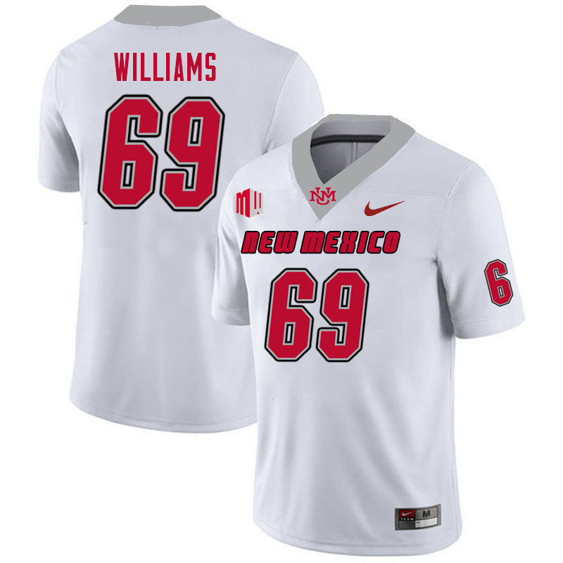Men-Youth #69 Lane Williams New Mexico Lobos 2023 College Football Jerseys Stitched-White